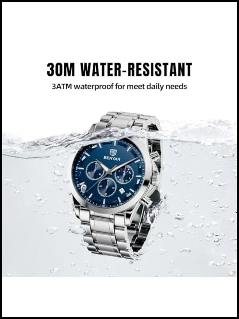 Mens Quartz Chronograph Watch Stainless Steel Waterproof Luminous
